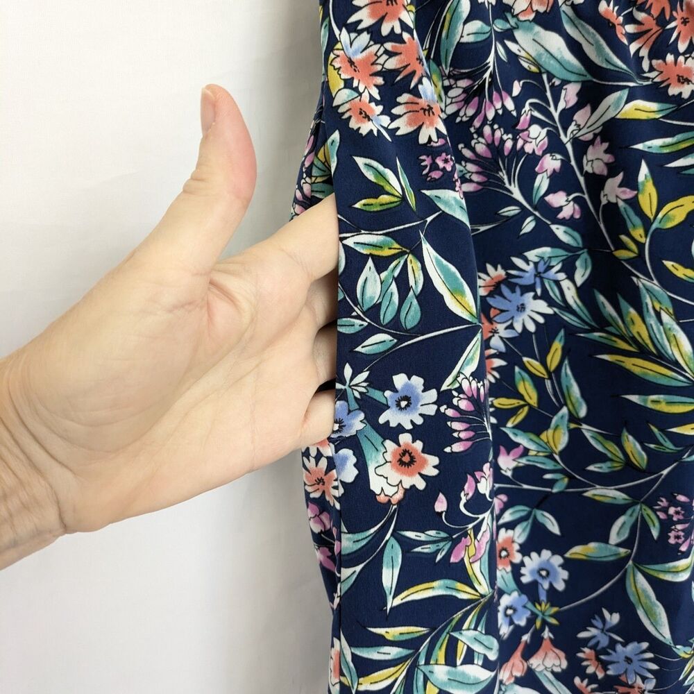 Talbots Floral A-Line Skirt 8 Blue Pink Pockets Elastic Waist Knee Length Spring - Picture 6 of 10